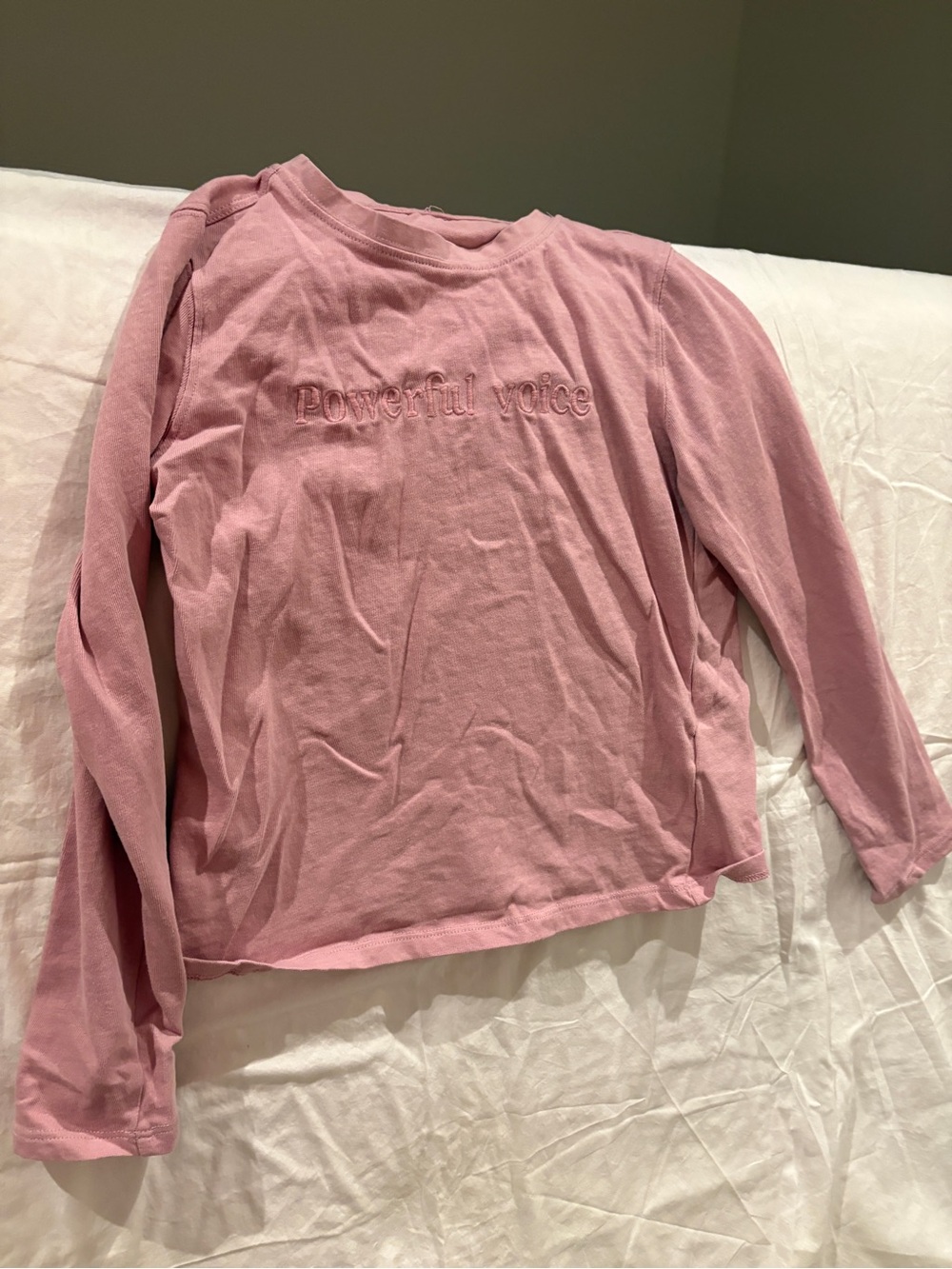 Zara Pink Long-Sleeve Tee with Embroidered Slogan